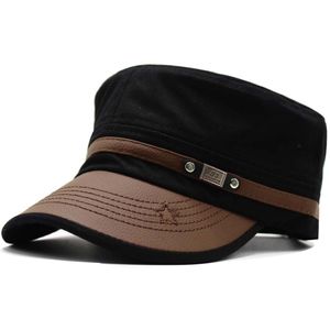 Erkek moda düz üst şapka pu deri zirve beyzbol şapkası gi ordu şapka devriye cadet kapağı güneş vizörü snapback cap289v