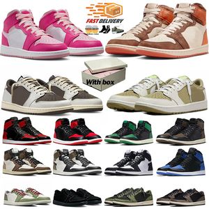 Jordan1s Basketball Mens Shoes Jordan1s. Travis Scott Low Golf Olive Reverse Mocha Fierce Pink mid Se Cream dark chocolate Praline【code ：L】Panda High Palomino Travis Scot. Sneakers