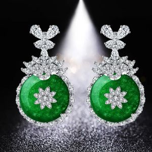 Huami Round Drop Earrings Korean Fashion Jewelry for Women Dress Accessories Wedding High Quality Green Chalcedony Jade 240228