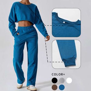 Lu Align Lemon Loose Fit Warm Short WISRUNING Sweatshirt Women Sport Long Sleeve Yoga Top Fiess Workout Clothes Sportswear for Gym Outfit s