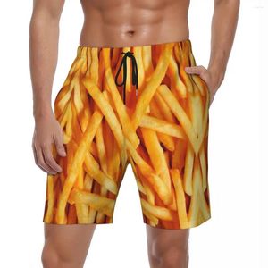 Shorts masculinos batatas fritas placa de comida verão impressão 3d moda praia calças curtas esportes secagem rápida personalizado diy troncos