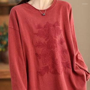 Women's Hoodies 2024Spring Summer Vintage Art Sweatshirts Woman Solid Color Floral Embroidery Full Sleeve Loose Casual Tops