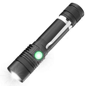 Nova lanterna led t6 luz forte de longo alcance carregamento usb pequena mão caneta clipe iluminação ao ar livre mini 185631