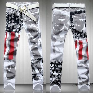 Masowe gorące męskie designer dżinsy dżins z skrzydłami amerykańska flaga plus size