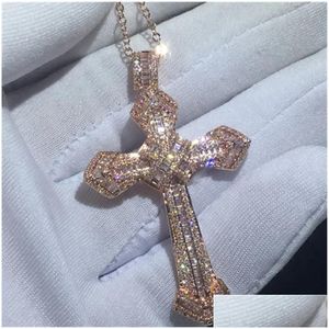 Pendant Necklaces 14K Gold Long Diamond Cross Pendant 925 Sterling Sier Party Wedding Pendants Necklace For Women Men Moissanite Jewel Otl0X