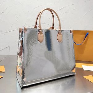 2024 new Fashion Handbags Large Capacity Tote Bag Silver Color Embossed Letter Women Shoulder Bags Interior Zipper Pocket Travel Shopping Handbag Lady Totes Purse