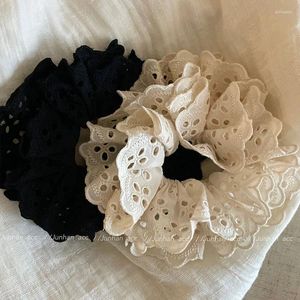 Hårklipp koreanska broderier ihåliga spetsar rufsade dubbelskikt scrunchie för kvinnor flickor lolita eleganta huvudkläder tillbehör