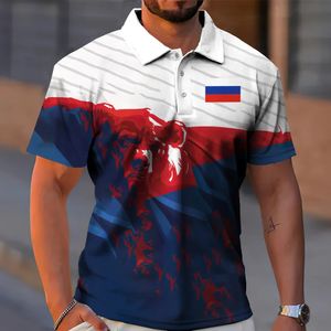 Bandeira da Rússia Mens Polo Camisa 3D Impressão de Alta Qualidade Roupas Masculinas Soltas Oversized Camisa Rua Casual Manga Curta Tops Tees 240312