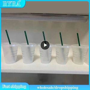 5 pçs por atacado copos de palha plástico tumbler com tampa palha copos reutilizáveis verão bebidas garrafa drinkware canecas café leite chá copos 240327
