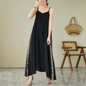 3657 Black White Vintage Sleeveless Spaghetti Straps Dress Side Print Camisole Dres Backless Thin Sexy Boho Beach 240306