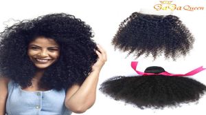 Brazylijskie Afro Kinky Curly Fair Bundle z zamknięciem nieprzetworzone afro perwersyjne z koronkowymi końcami 4x4 Brazylijskie ludzkie włosy Exten5339035