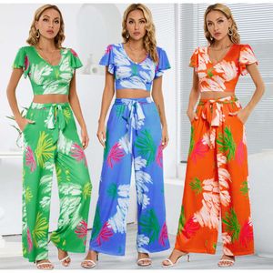 2024 Summer New Women's Wide Leg Slim Casual Style Two Piece Skirt Pants Set