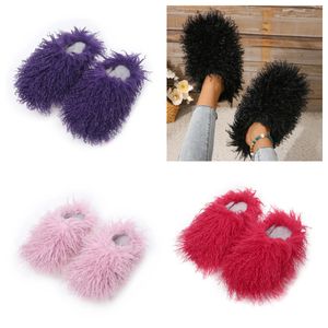 Sandals Hot Selling Fur Slipper Mule Woman Daily Wears Fur Shoes White pink Black browns Metal Casual Flats Shoes Trainer Sneaker GAI soft