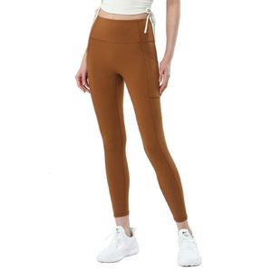 AL Yoga Leggings Align Pants Double Sided Nude Feeling with Side Pockets For Women Fitness High Elastic Tight Sports Cycling Pants