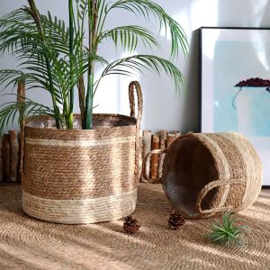 Baskets Multifunctional Storage Basket Straw Flower Pot Large Capacity Potted Green Plant Basket Woven Diy Indoor Garden Decoration