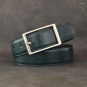 Belts High Quality Men Designer Pin Buckle Green Genuine Leather Casual Younth Luxury Jeans Cowskin Ceinture Homme