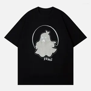 Women's T Shirts Black And White Gothic Harajuku American Retro Patch Embroidery Ghost Anime Print Street Clothing Summer Large T-shirt