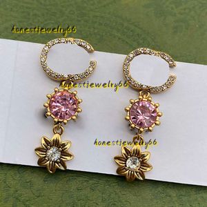 Stud Pink Big Jewel Dangle Charm Gold Flower Eardrop Full Diamonds Dubbel Letters Geometry Design Ear Stud 2024 Designer Earrings Jewelry Fashion Gift Women Stores