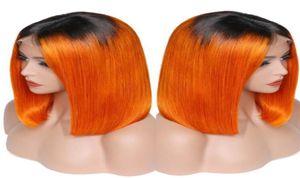 Bob 1BOrange Ombre human 134 lace front wigs Straight Baby Hair Pre plucked Natural hairline Bleach Knots Unprocessed Short 180d9283132