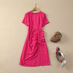 Europejskie i amerykańskie ubrania damskie 2024 Spring Nowy okrągły szyję z krótkim rękawem Rose Bow Fashion Dress xxl