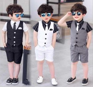 Summer Boy Wedding Suits Vest Shorts Dress Children School Sets Formal Party Kids Costumes Young Baby Gentleman Holiday Clothes X02250040