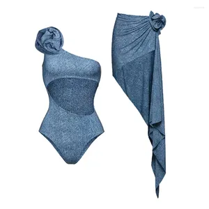 Kvinnors badkläder Ashgaily 2024 Skär ut en bit baddräkt med kjol 3D Flower Women Monokini bodysuit baddräkt strand slitage