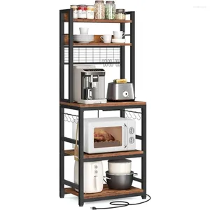 Kök förvaring 14 krokar Mikrovågstativskedhållare för rackrätter Hutch Bakers med Power Outlet Shelf Organization