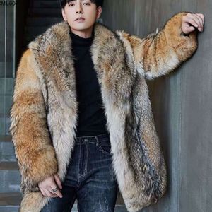 Winter New Mid Length Simulated Wolf Fur Coat with Fur and Integrated Jacket Haining Mink Leather for Men