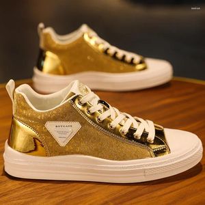 Casual skor mode guld glitter mäns vulkaniserade sneakers tröstar hög topp anti-slip snörning män skateboard