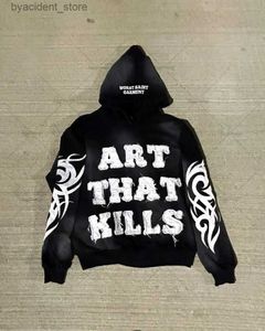 Men's Hoodies Sweatshirts American Trendy Gothic Raw Edge Embroidery Oversized Hoodie Mens Y2K Street Hip-Hop Harajuku Versatile Loose Sweatshirt Womens L240315