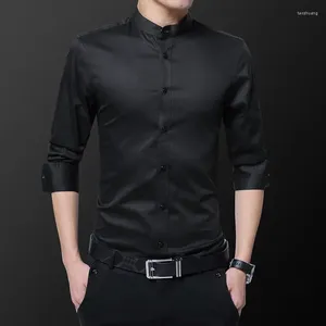 Herrklänningskjortor koreanska mode män avslappnad stand-up krage affärer män långärmad slim-fit manliga kläder