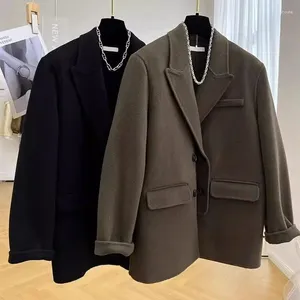 Herrjackor koreansk stil casual blazer män kvinnor 2024 höst vinter mode mångsidig lös fast färg ullrock freshing cityboy