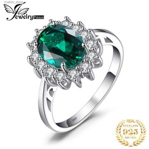 Cluster Rings JewelryPalace Princess Diana Simulated Emerald Created Ruby 925 Sterling Silver Halo Ring for Women Yellow Gold Rose Gold Plated L240315