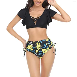 Damen-Bademode, 2-teiliger Badeanzug für Frauen, Blumen-/Obst-/Blätter-Druck, Ärmel-Bikini-Set, Badeanzüge für Mama und mich