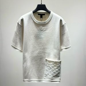 2024 Spring/Summer Cotton, Wool, and Cashmere Silk Blend Knit T-Shirt with Casual Pockets