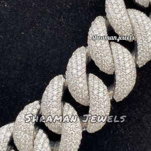 Catena di collegamento cubano da 20 mm a diamante con diamante a diamante ghiacciata 925 argento sterling da 24 pollici collana cubana