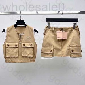 Two Piece Dress designer Fashion Khaki Waistcoat Skirt Women Sleeveless Zipper Jacket Button High Waisted Package Hip 2 Set 8E1X