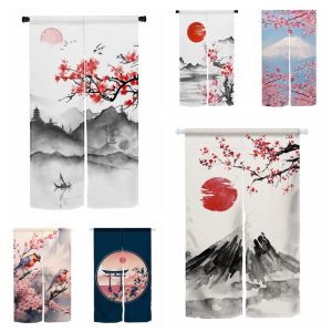 Curtains Japanese Ink Printing Door Curtain Cherry Blossom Mountain Partition Kitchen Doorway Drapes Entrance Noren Hanging Halfcurtains