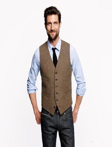 2019 New fashion Gilet in tweed marrone Lana a spina di pesce Stile britannico su misura Abito da uomo su misura slim fit Blazer abiti da sposa per m2786185