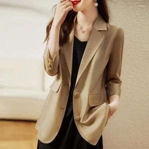 Женские костюмы 2024, женский пиджак, модный весенне-летний тонкий пиджак с рукавом три четверти, женские повседневные рабочие пиджаки, пальто, женские топы