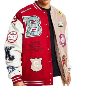 Jaqueta esportiva masculina personalizada bordada Letterman Flight Pilot inverno lã patchwork faculdade jaqueta de beisebol 96