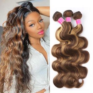 Brazilian Ombre 3 Bundles Body Wave Human Hair P427 Brown with Highlight Color Remy Weaves 100gpcs7625873