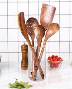 5pcs Yeniden kullanılabilir ahşap mutfak eşyaları için ahşap kaşık seti ahşap turner spatula pirinç kaşık büyük çorba kepçe pişirme mutfak eşyaları283m3507463