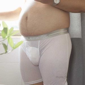 Underpants Long Boxer Briefs For Men Anti Wear Leg Plus Size Fitness Shorts Running Underwear Sheer Mesh Pouch UnderpantsUnderpants