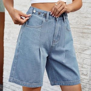 Shorts femininos 2024 primavera verão denim mulheres cintura alta ajustável jeans curto feminino perna larga cinco calça s797