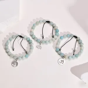 Charme pulseiras moda natureza pedra mulher árvore da vida flor yoga aço inoxidável corda ajustável pulseira jóias