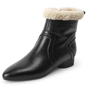 Женские ботинки высокого качества из коровьей кожи с шерстяной подкладкой, зимние ботинки на плоской подошве до щиколотки, с круглым носком, мягкие удобные короткие ботильоны