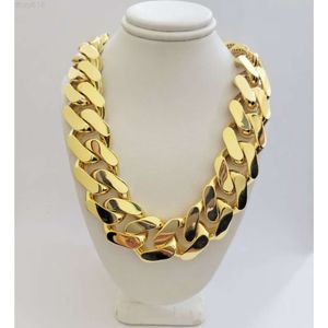 Big Guy Real 10k Gold 24mm Bredd Monaco Hollow Sparkling Miami Cuban Link Chain