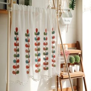 Curtains Japanese embroidery curtain tulle Bookcase cabinet curtains coffee door curtain versatile custom cotton linen partition yarn