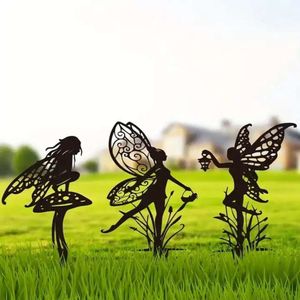 Decorazione da giardino Elfo Fata Statua in metallo Arte Prato Cortile Fungo Silhouette Inserimento di carte per esterni